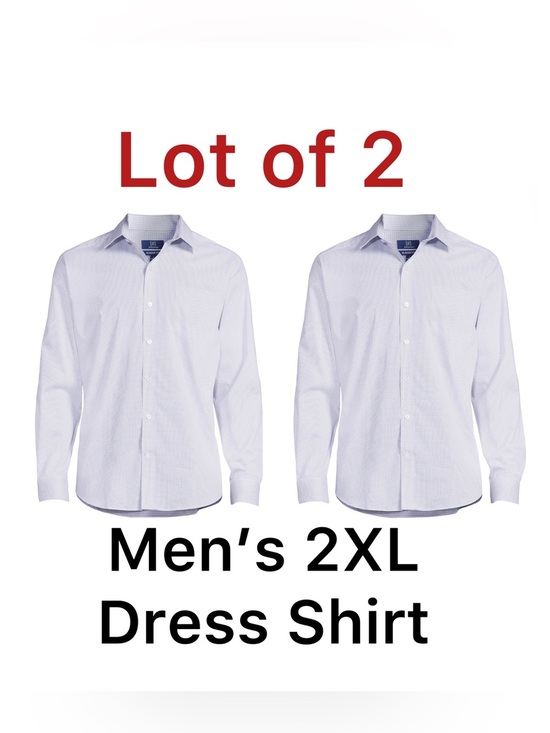 George Other - George Mens 2XL 50-52 Blue White Check Dress Shirt Wrinkle Resistant LOT OF 2